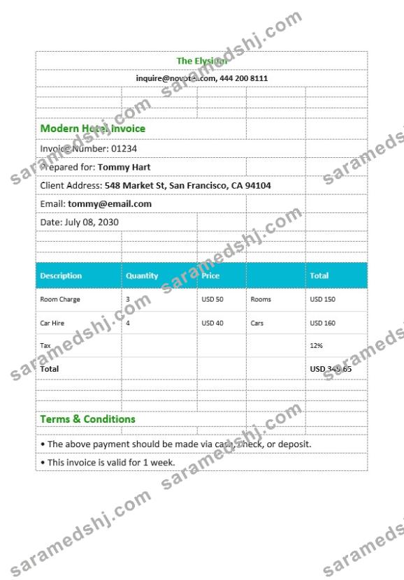Modern Hotel Invoice Template